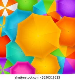 Realistic Detailed 3d Different Umbrellas Autumn Background Top View Fall Rainy Season Concept. Vector illustration of Umbrella