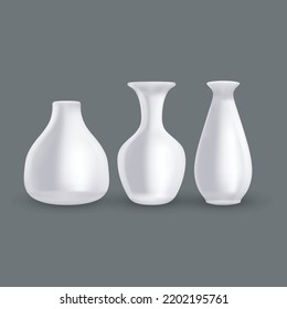 Realistic Detailed 3d Different White Ceramic Vase Set. Vector illustration pf Porcelain for Decoration Interior Home