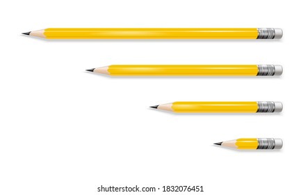 Realistic Detailed 3d Different Yellow Pencil Set Isolated on a White Background . Vector illustration of Crayon