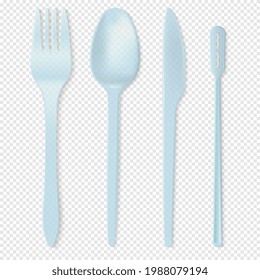 Realistic Detailed 3d Disposable White Plastic Cutlery Set Include of Spoon, Knife and Fork for Picnic. Vector illustration