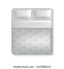 Realistic Detailed 3d Double Bed with Pillow, Blanket Empty Template Mockup Set. Vector illustration