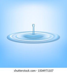 Realistic Detailed 3d Drop and Circle on a Clear Liquid Blue Background. Vector illustration of Droplet Shape