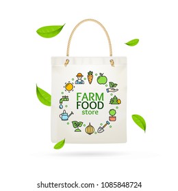 Realistic Detailed 3d Eco Tote Bag Farm Product Isolated on White Background Symbol of Ecological Food Store. Vector illustration