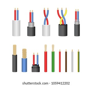 Realistic Detailed 3d Electrical Cable Wire Set Different Types Equipment Isolated on White Background. Vector illustration of Cables