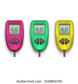 Realistic Detailed 3d Electronic Glucometer Set Medical Device for Measurement Sugar in Blood. Vector illustration of Test Instrument