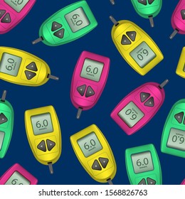 Realistic Detailed 3d Electronic Glucometer Seamless Pattern Background Medical Device for Measurement Sugar in Blood. Vector illustration of Test Instrument