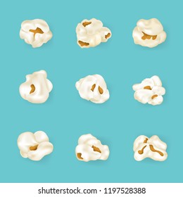 Realistic Detailed 3d Element Popcorn Set Kernel Of Corn. Vector Illustration Of Snack Food For Cinema Movie