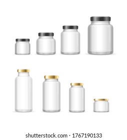 Realistic Detailed 3d Empty Glass Jar with Lid Set Isolated on a White Background. Vector illustration of Jars
