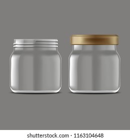 Realistic Detailed 3d Empty Jam Glass Jar Set with Cap for Advertising. Vector illustration of Jars