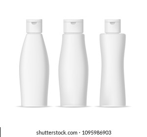 Realistic Detailed 3d Empty Mockup Template White Shampoo Bottles Set Different Types. Vector illustration of Mock Up Bottle