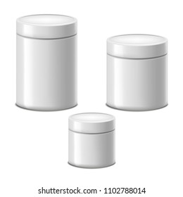 Realistic Detailed 3d Empty Mockup Template White Translucent Plastic Jar Set Different Types. Vector illustration of Mock Up Jars