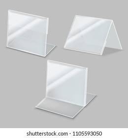 Realistic Detailed 3d Empty Plastic Holder Set Different Types on a Grey Background. Vector illustration of Stand Information Elements