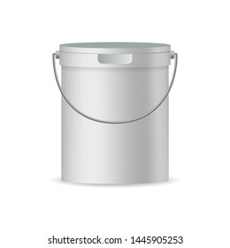 Realistic Detailed 3d Empty Template Mockup Plastic or Metal Bucket and Handle. Vector illustration