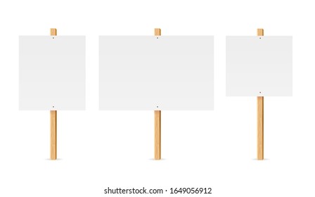 Realistische Detaillierte 3D Leere Template Mock Up Table oder Board Protest auf Holz Stick Set. Vektorillustration