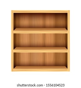 Realistic Detailed 3d Empty Wooden Bookshelves Element Interior Inside for Store, Home or Office. Vector illustration