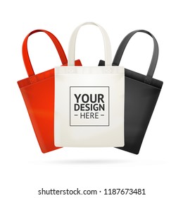 Realistic Detailed 3d Fabric Cloth Tote Bag with Handle Color Set Eco Fashion Concept. Vector illustration of Bags