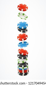 Realistic Detailed 3d Falling Chips Stack Symbol of Chance and Fortune in Game. Vector illustration of Round Plastic Chip