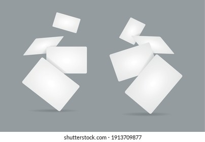 Realistic Detailed 3d Falling White Paper Cards Empty Template Mockup Set For Business Advertising. Vector Illustration