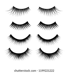 Realistic Detailed 3d Feminine Black Lashes Set Isolated on a White Background Beauty Product. Vector illustration of False Eyelashes