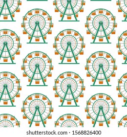 Realistic Detailed 3d Ferris Wheel Circle Attraction Seamless Pattern Background Element of Amusement Park. Vector illustration of Carousel Fairground Construction