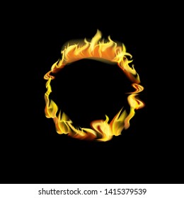 Realistic Detailed 3d Fire Round Frame or Border with Hot Flame Elements for Promotion and Marketing. Vector illustration