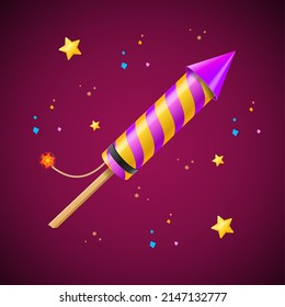 Realistic Detailed 3d Firework Rocket Pyrotechnic Holiday Celebration Concept for Party, Carnival or Festival. Vector illustration