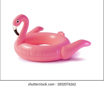 Realistic Detailed 3d Flamingo Swimming Pool Ring Symbol of Vacation on a Beach or Hotel. Vector illustration