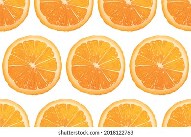 Realistic Detailed 3d Fresh Orange Seamless Pattern Background on a White. Vector illustration of Citrus Fruit