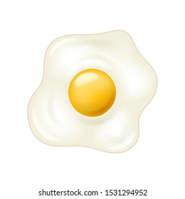 Realistic Detailed 3d Fried Egg on a White Cooked Breakfast Concept for Restaurant or Home. Vector illustration of Morning Food