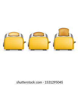 Realistic Detailed 3d Glossy Toaster with Bread Slices Icon Set Kitchen Electric Modern Equipment. Vector illustration of Household Appliance