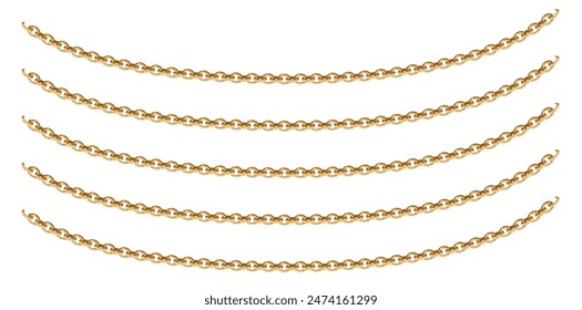 Realistic Detailed 3D Gold Chain Background, Solid Golden Metallic Chains Vector Illustration.	