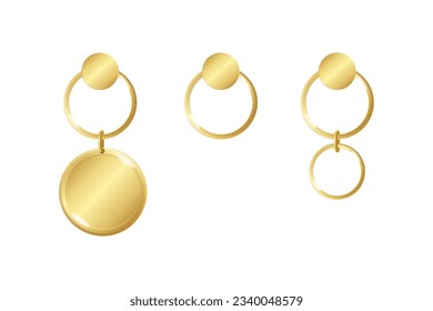 Realistic Detailed 3d Gold Earrings Woman Accessories Set with Circle Pendants. Vector illustration of Dangle Earring