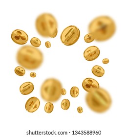 Realistic Detailed 3d Golden Cryptocurrency Closeup Set Bitcoin Currency on White. Vector illustration of Icon Virtual Digital Coin Money