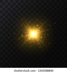 Realistic Detailed 3d Golden Star Light Sparkle on a Dark Background. Vector illustration of Magic Glittering Energy Effect