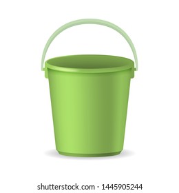 Realistic Detailed 3d Green Empty Plastic or Metal Bucket and Handle. Vector illustration