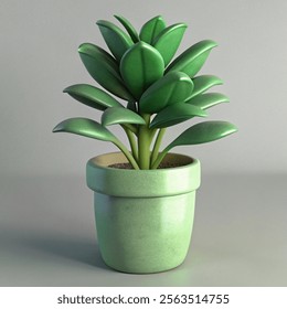 Realistic Detailed 3d Green Houseplant Set Cultivate Fresh Greenery in Ceramic Container. .Vector illustration with a white background.