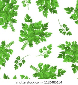 Realistic Detailed 3d Green Raw Parsley Seamless Pattern Background Spice Ingredient for Healthy Food or Salad. Vector illustration of Herb Branch Condiment