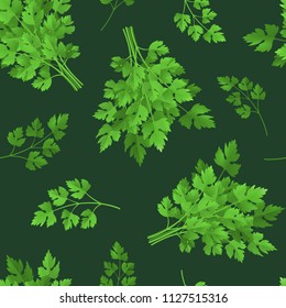 Realistic Detailed 3d Green Raw Parsley Seamless Pattern Background Spice Ingredient for Healthy Food or Salad. Vector illustration of Herb Branch Condiment