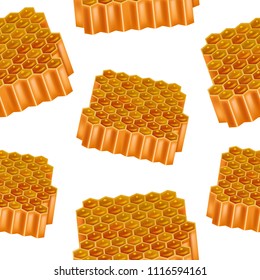 Realistic Detailed 3d Honeycombs Seamless Pattern Background on a White Natural Healthy Sweet Food. Vector illustration of Beekeeping Tasty Delicious
