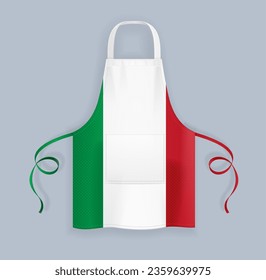 Realistic Detailed 3d Italy Flag Kitchen Apron Accessory for Protection Italian Food Concept. Vector illustration of Clothing Uniform Chef