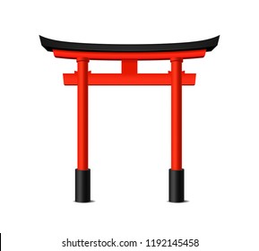 Realistic Detailed 3d Japanese Tori Gate Isolated on a White Background. Vector illustration of Architecture Asian Temple