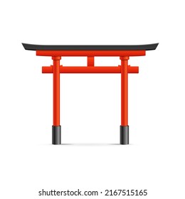 Realistic Detailed 3d Japanese Traditional Red Torii Gate Isolated on a White Background. Vector illustration of Itsukushima Landmark