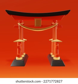 Realistische, detaillierte 3D-japanische Tradition Ryoubu Torii Tor auf einem roten Hintergrund Symbol der Shintoismus Religion. Vektorgrafik