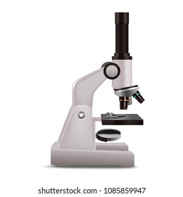 Realistic Detailed 3d Laboratory Microscope Symbol of Science and Lab Closeup View. Vector illustration of Scientific Research Equipment