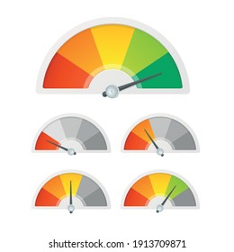 Realistic Detailed 3d Level Indicator Set on a White. Vector illustration of Color Dial Rating Meter Indicators