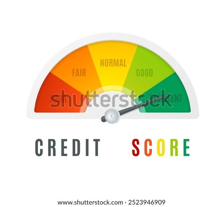 Realistic Detailed 3d Level Indicator Credit Score Concept. Vector illustration of Color Dial Rating Meter Indicator