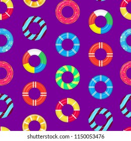 Realistic Detailed 3d Life Buoy Swimming Rings Seamless Pattern Background. Vector illustration of Lifebuoy Ring