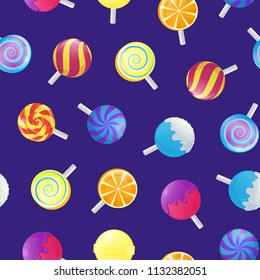 Realistic Detailed 3d Lollipops Candy Seamless Pattern Background Sugar Sweet Food Dessert Caramel on Stick. Vector illustration of Lollipop Icons