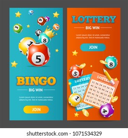 Realistic Detailed 3d Lotto Banner Vertical Set for Web and App Design. Vector illustration of Banners Lottery Leisure