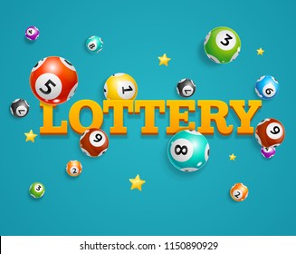 Realistic Detailed 3d Lotto Bingo Concept Card Background Symbol of Game on a Blue. Vector illustration of Falling Lottery Balls